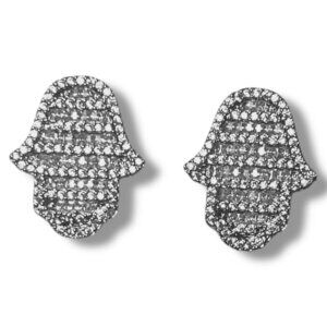 Hand of Hamsa Earrings Embellished with Clear Cubic Zirconia Accents NEW